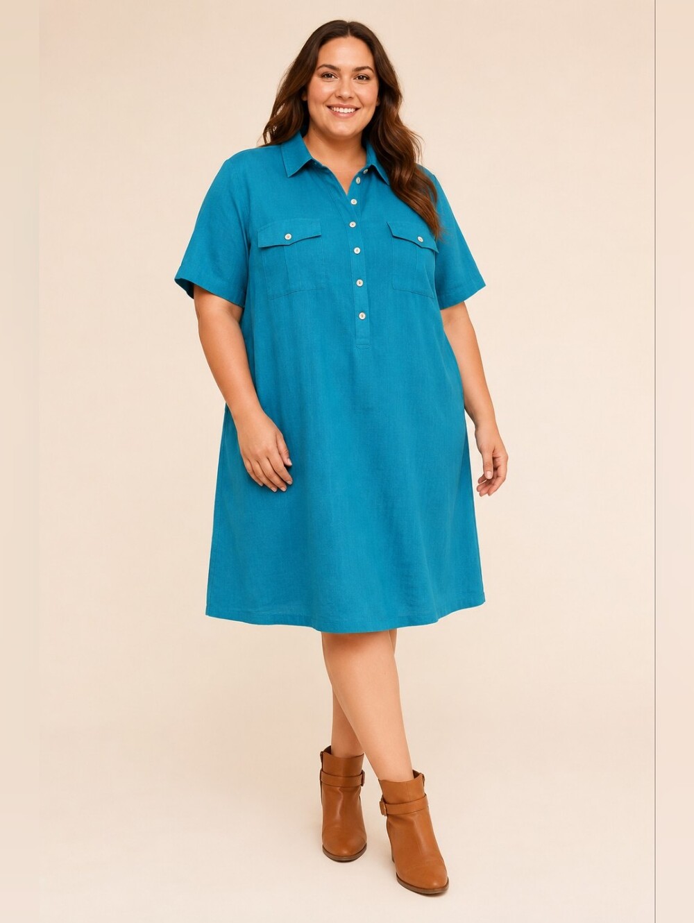 93. Lane Bryant Teal 100% Silk Collared Shirt Dress Size 22 NWT